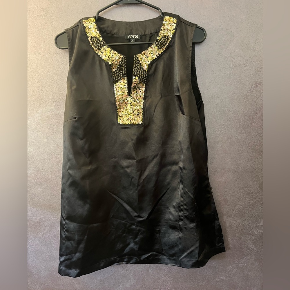 Apt. 9 Black Top with Gold Sequin Detail